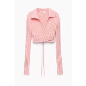 Zara Pink Fuzzy Wrap Knit Sweater